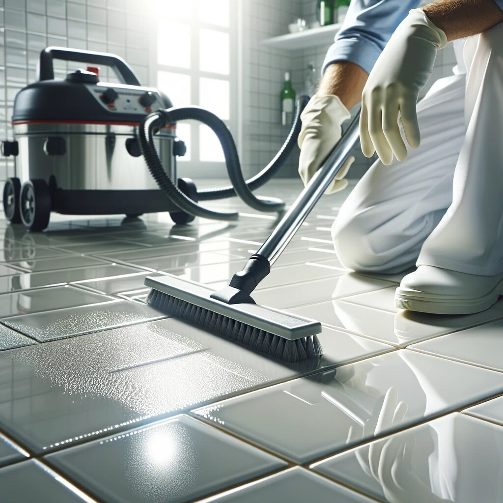 man cleaning tile