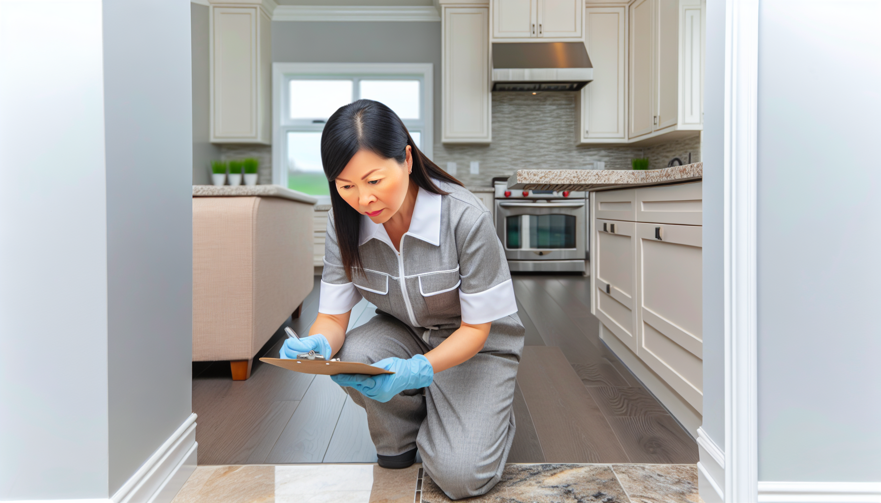 woman marking areas requiring cleaning
