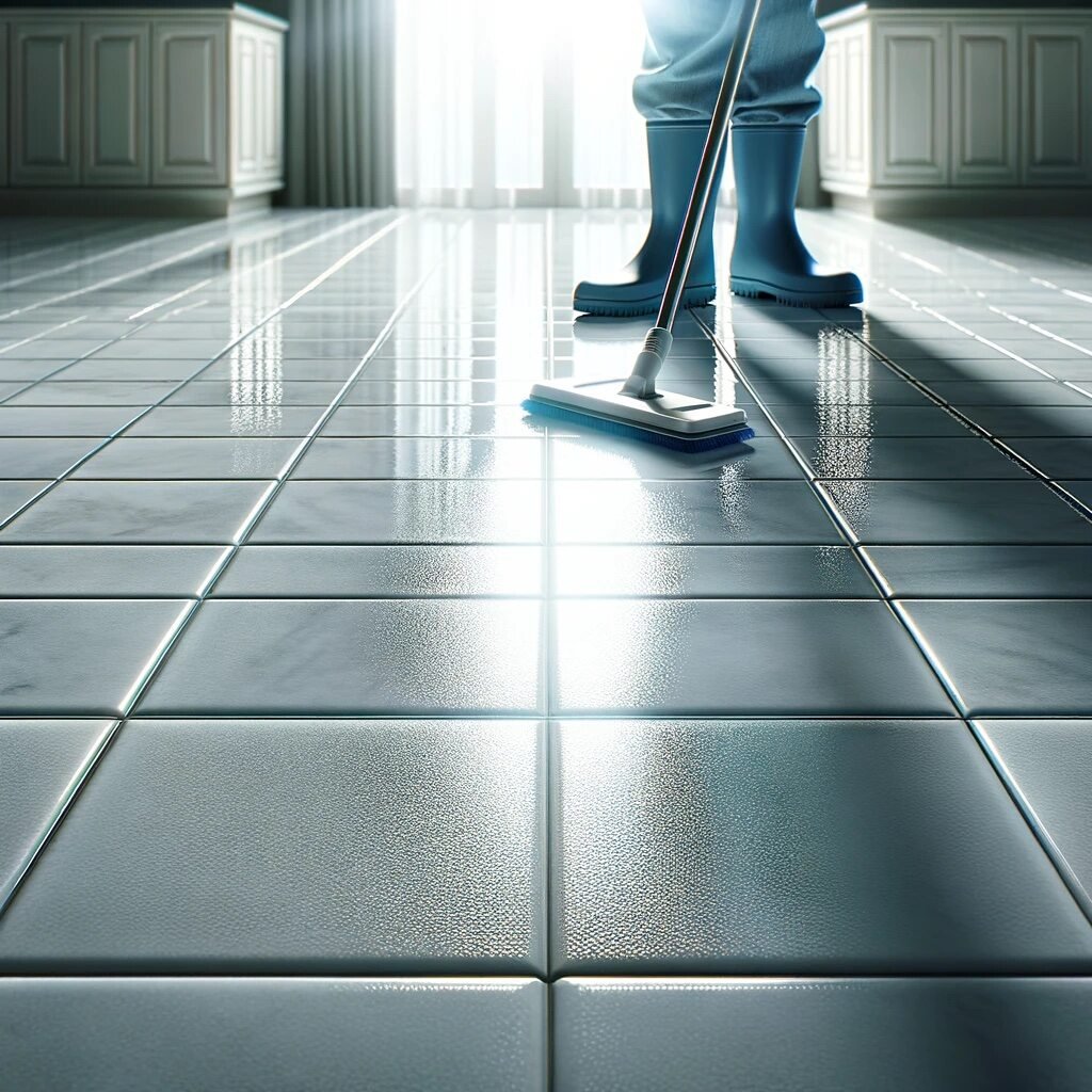 man standing over clean tile and grout