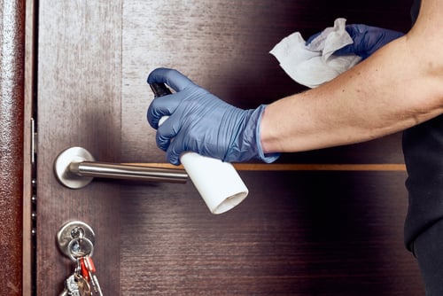 disinfecting a counter