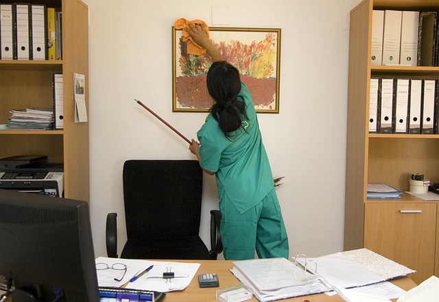 woman cleaning an office
