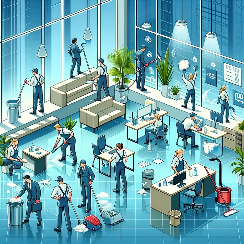 cleaning crews in an office