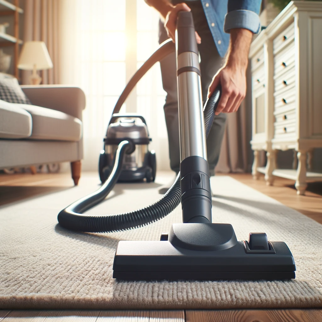 man vacuuming rug