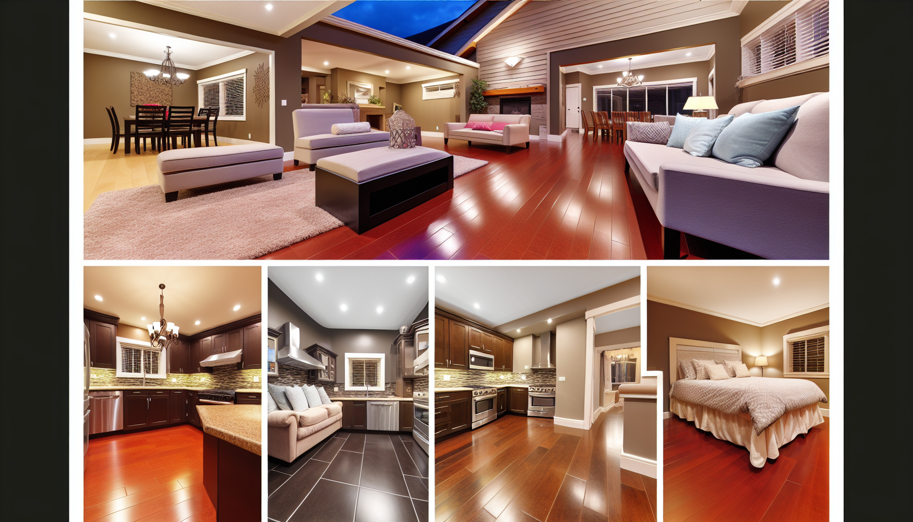 multiple pictures showing a clean house
