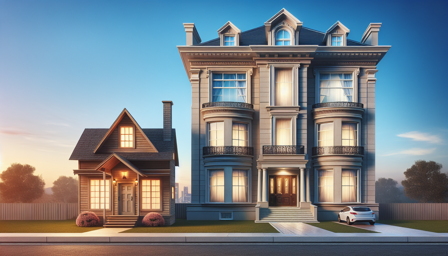a big house next to a small house