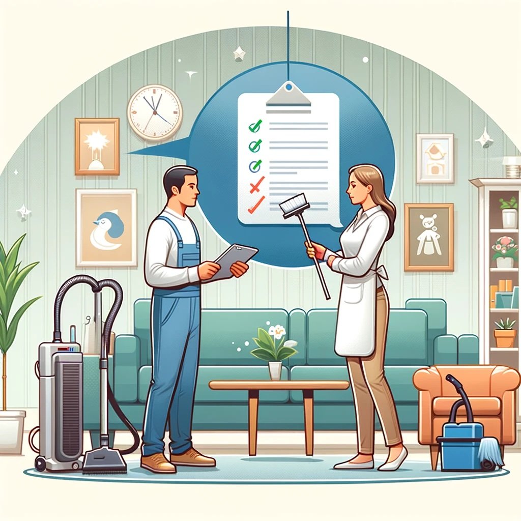 man and woman discussing cleaning a house