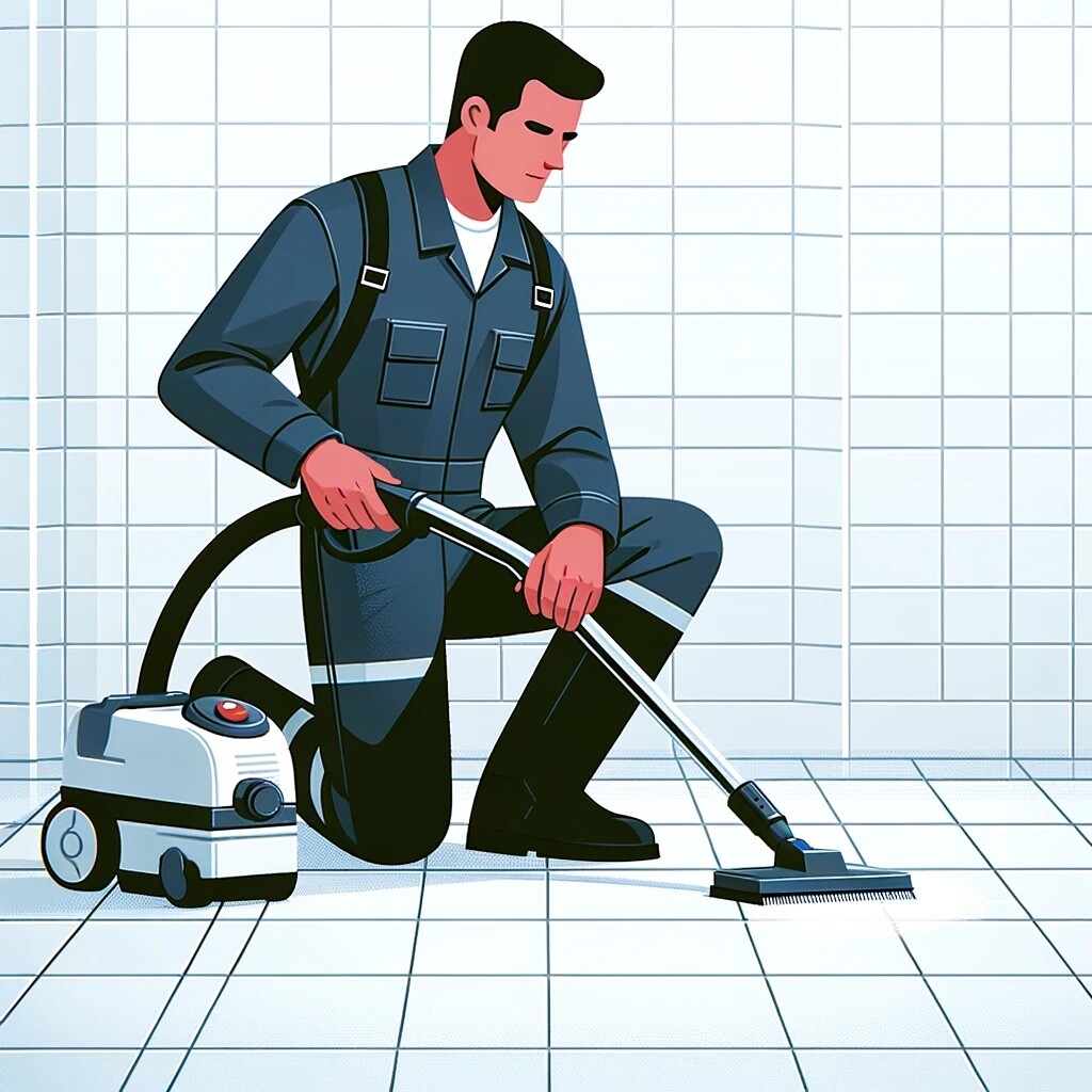 man vacuuming tile